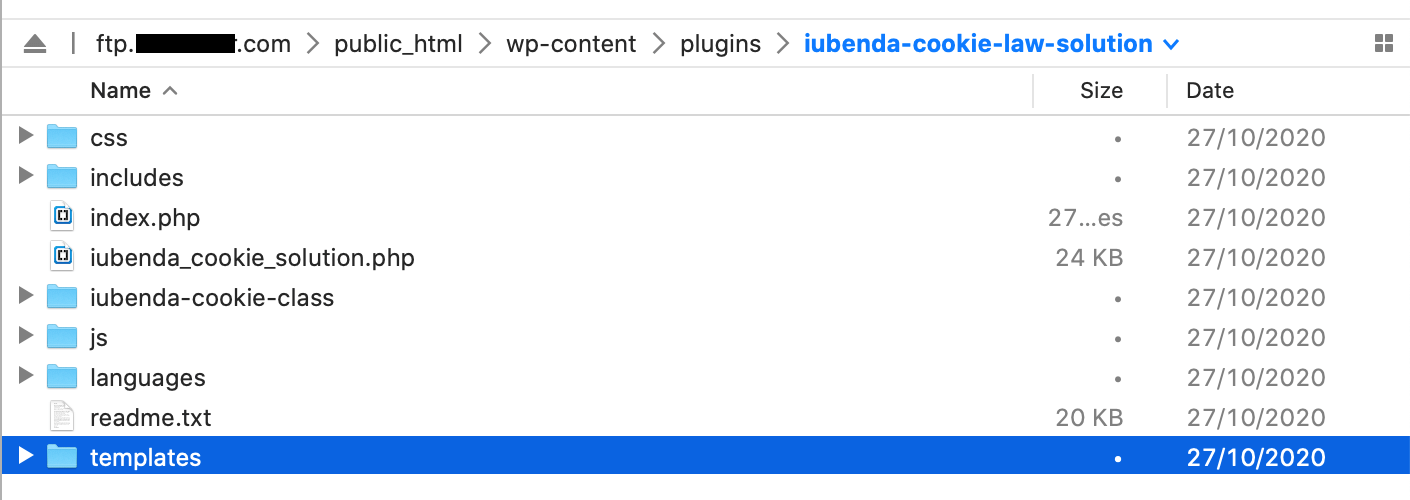 Templates folder (iubenda WordPress plugin)