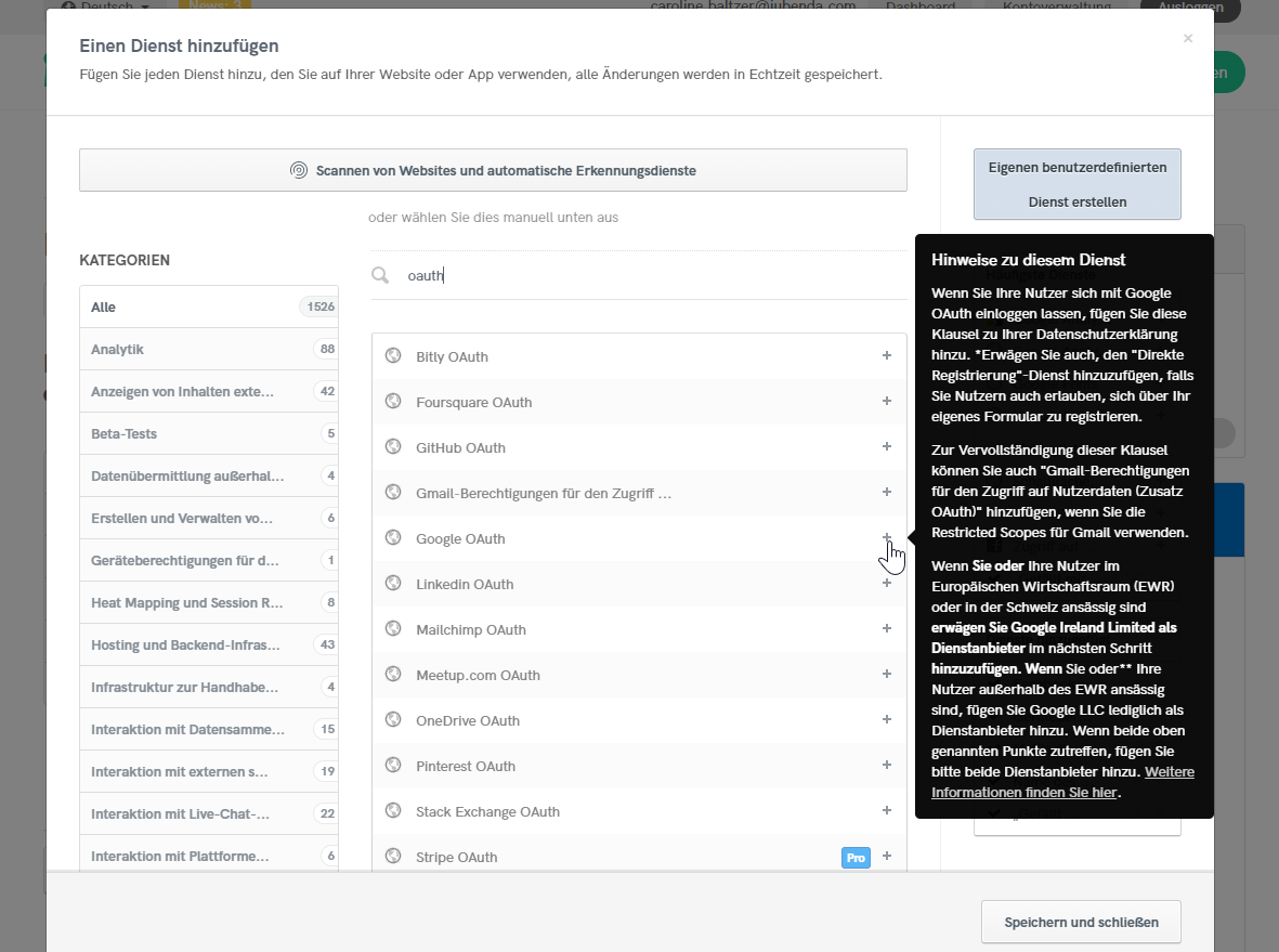 iubenda Privacy Policy - Google OAuth service