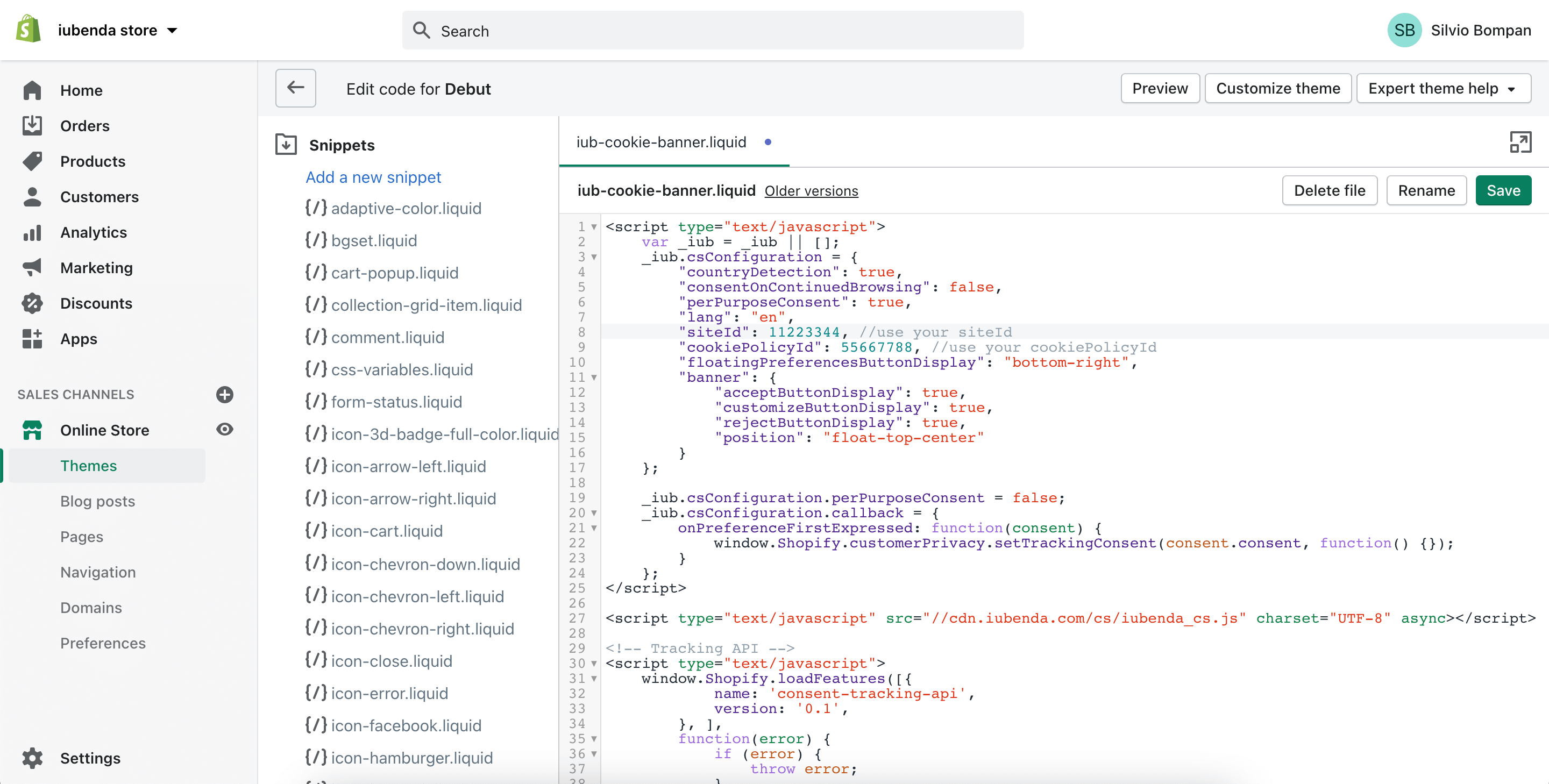 Shopify - Cookie Solution snippet