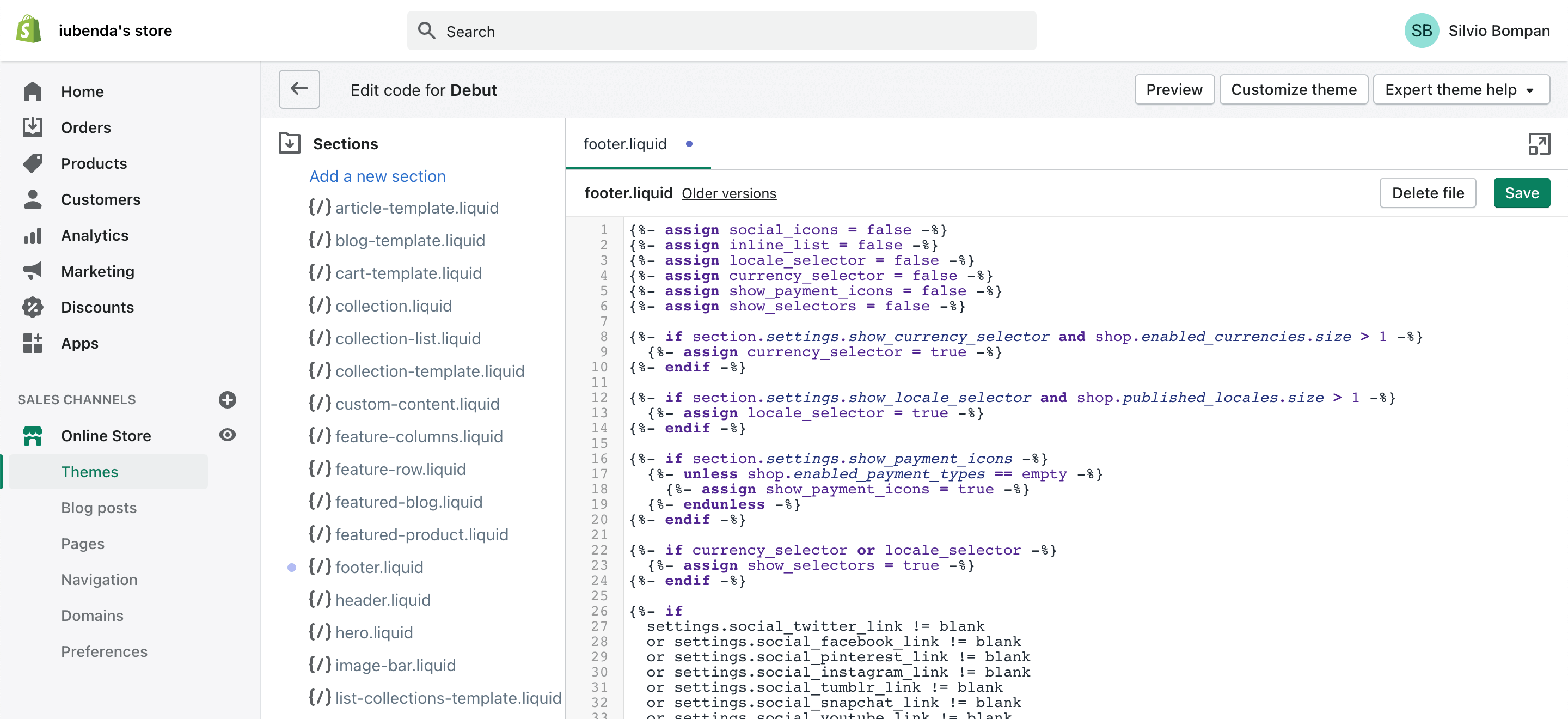 Shopify footer.liquid