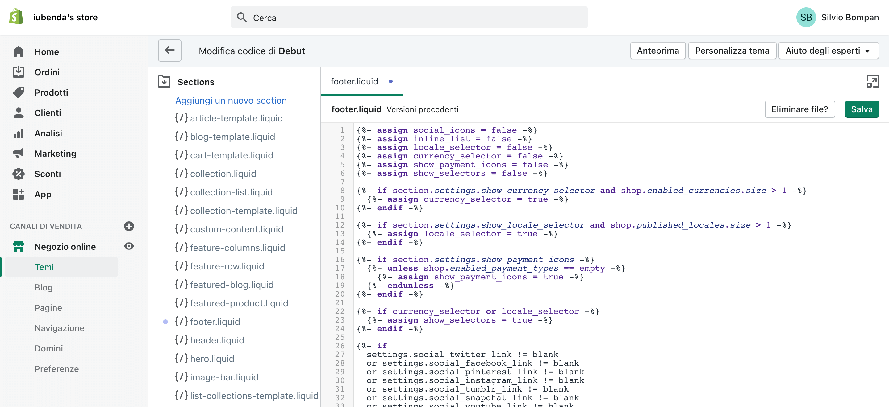 Shopify - Modifica section footer.liquid