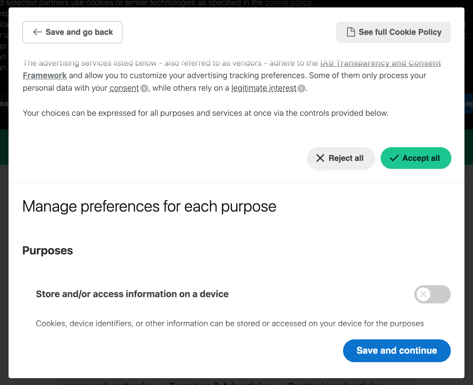 Préférences de suivi publicitaire du TCF - iubenda Cookie Solution