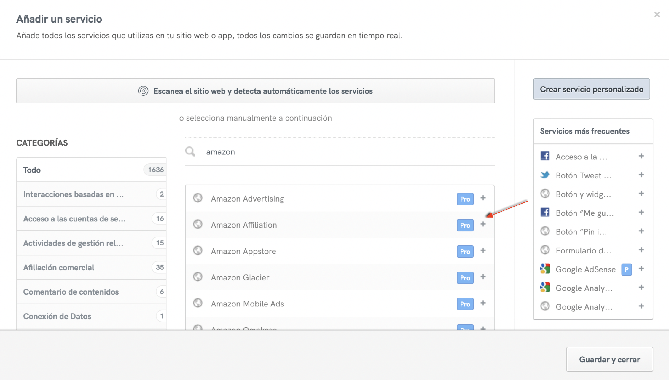 Cómo añadir el servicio "Afiliado de Amazon" de iubenda