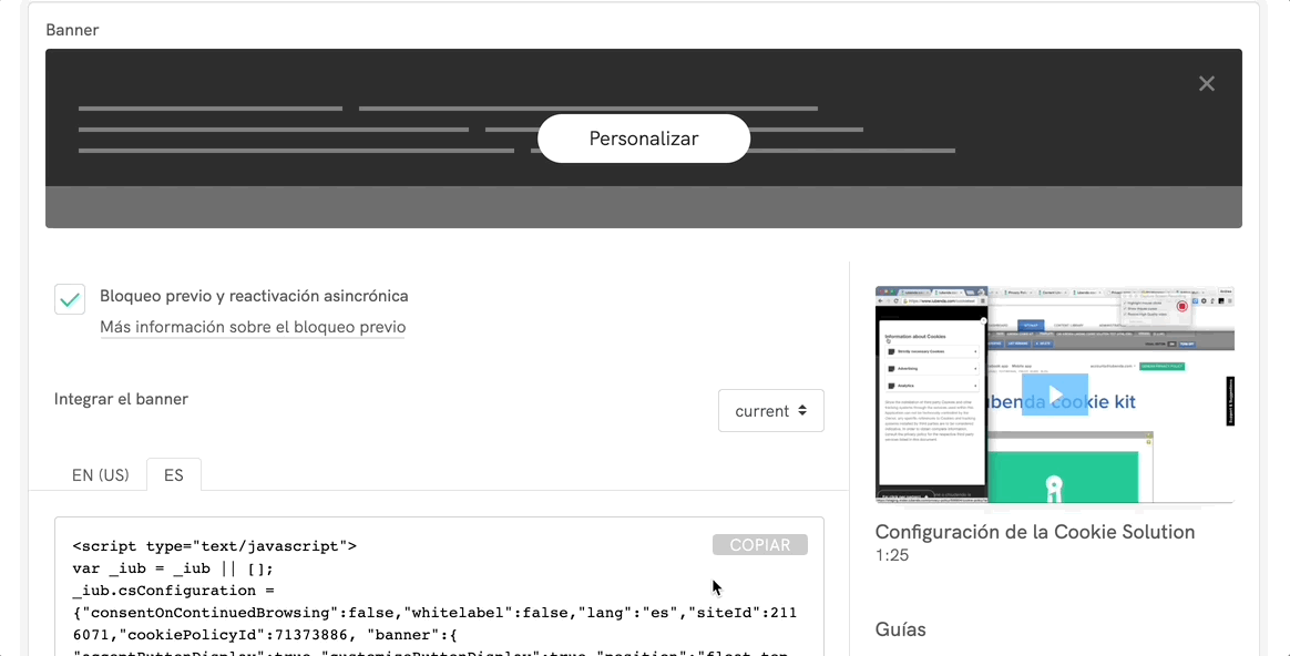 Privacy Controls and Cookie Solution: integración del banner de cookies