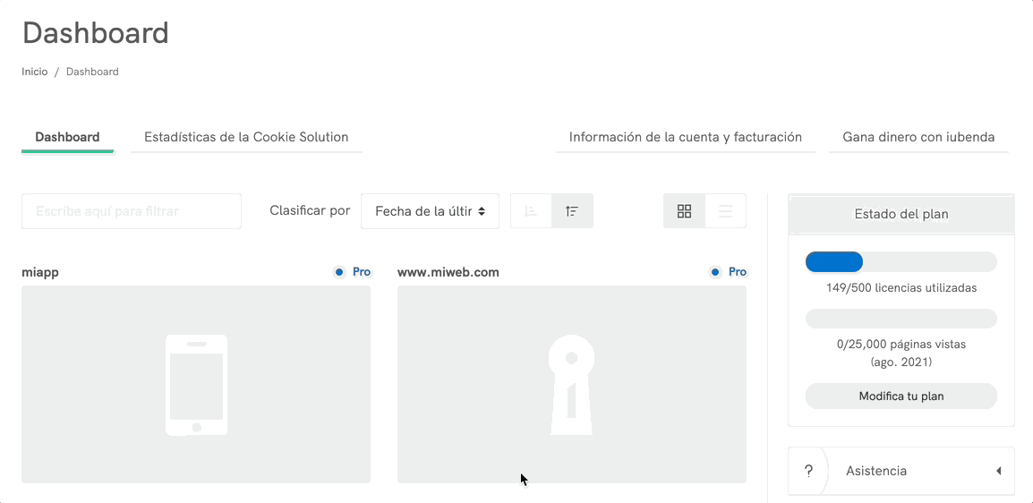 Edita tu política de privacidad en cualquier momento desde tu dashboard