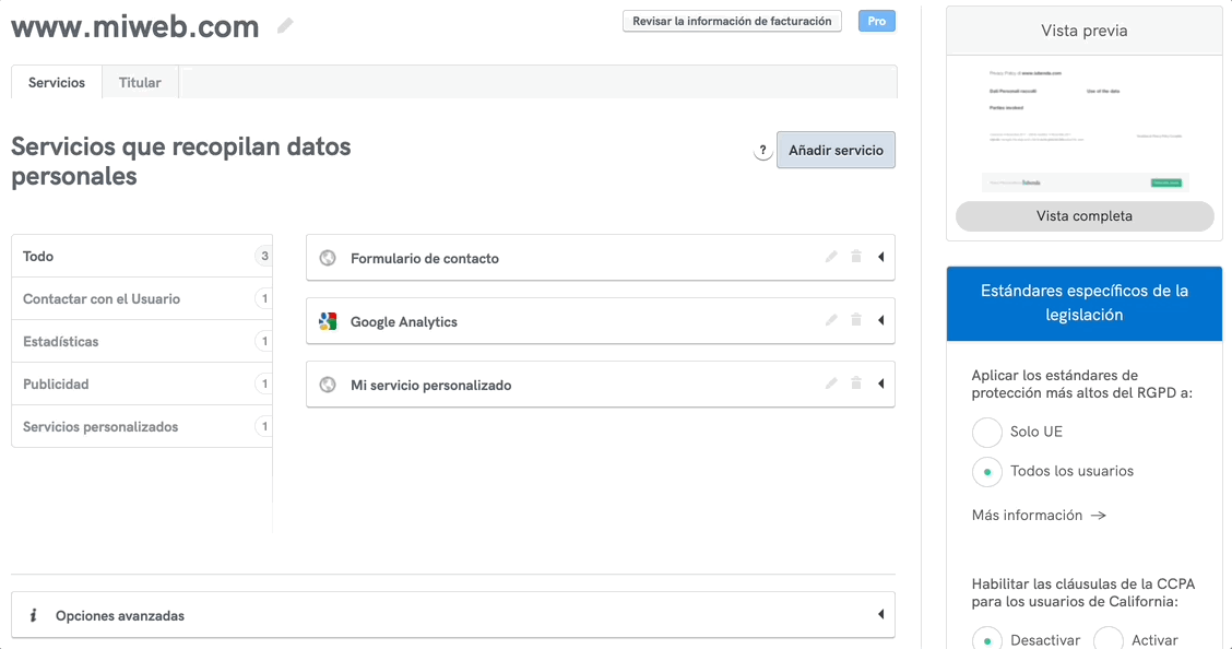 Customize Privacy and Cookie Policy internal links
