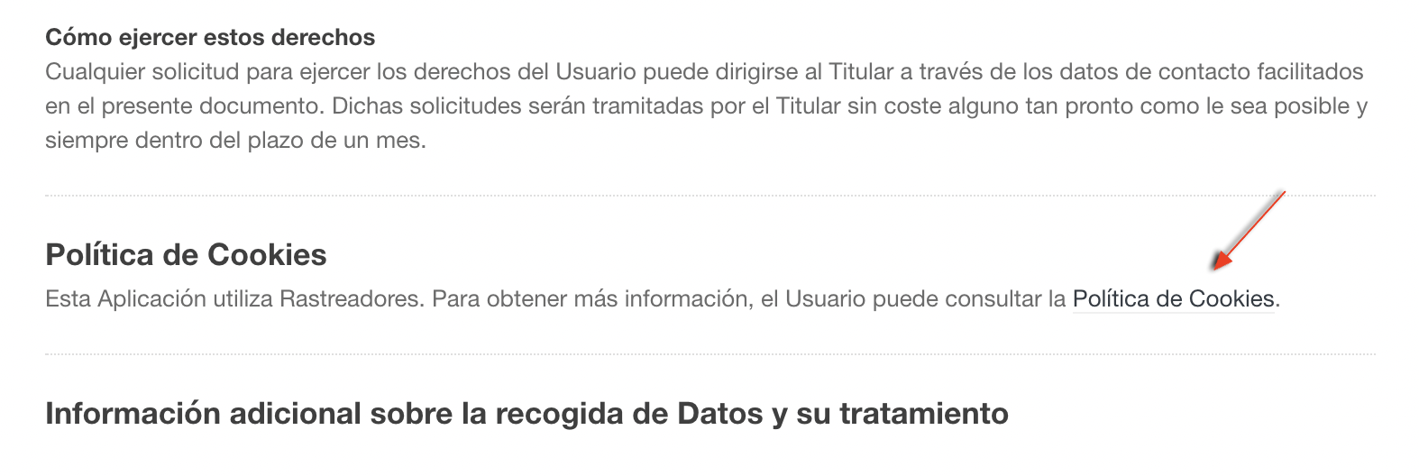 Cookie Policy link inside the complete privacy policy