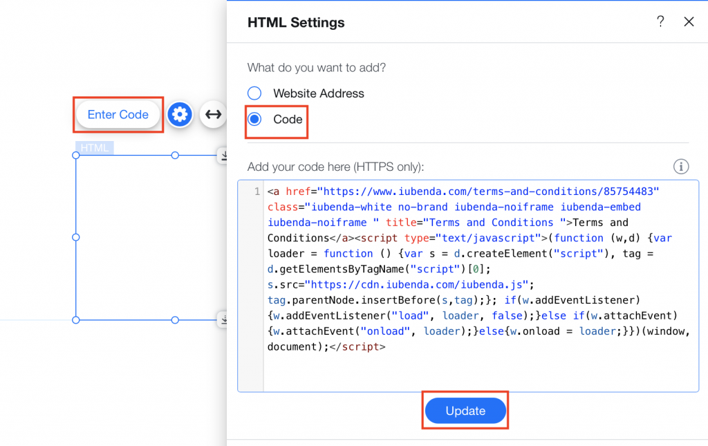 How to add Terms and Conditions to Wix