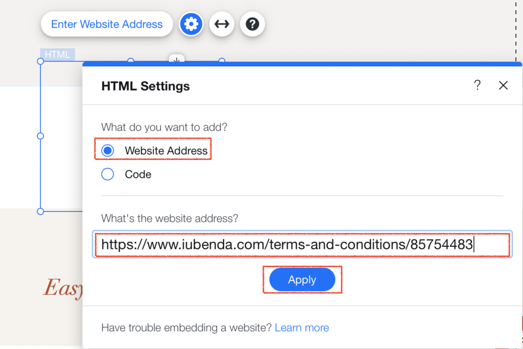 How to add Terms and Conditions to Wix 
