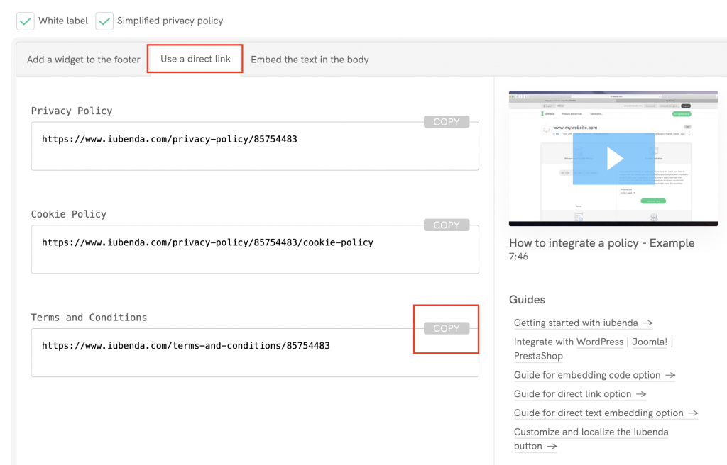 How to add Terms and Conditions on Jimdo