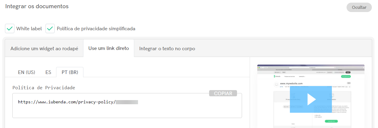 Privacidade da iubenda: Adicionar um link direto ao rodapé da sua loja no Shopify