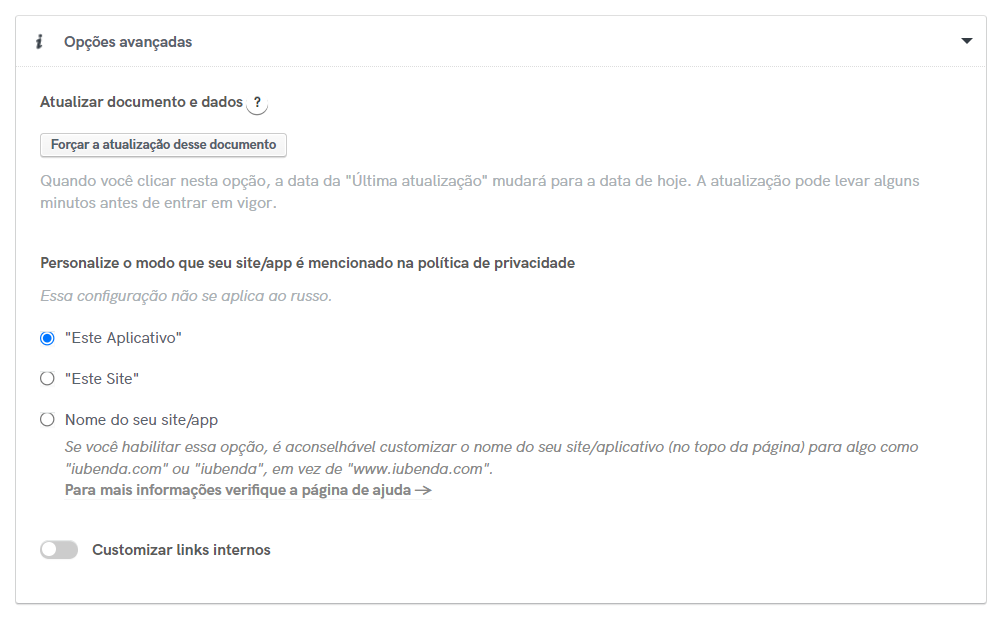 Customização 'deste aplicativo'
