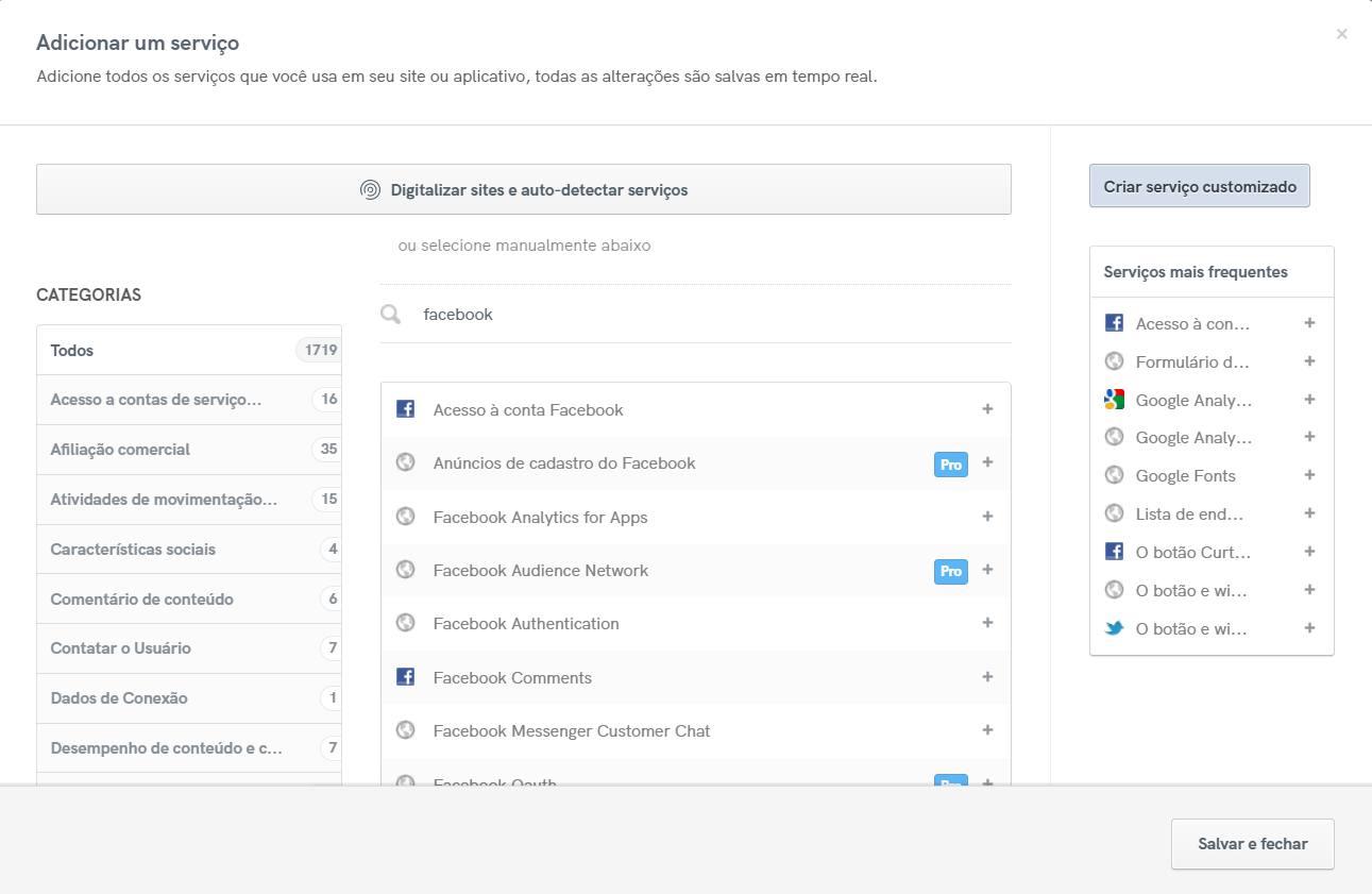 Adicione serviços do Facebook à sua Política de Privacidade