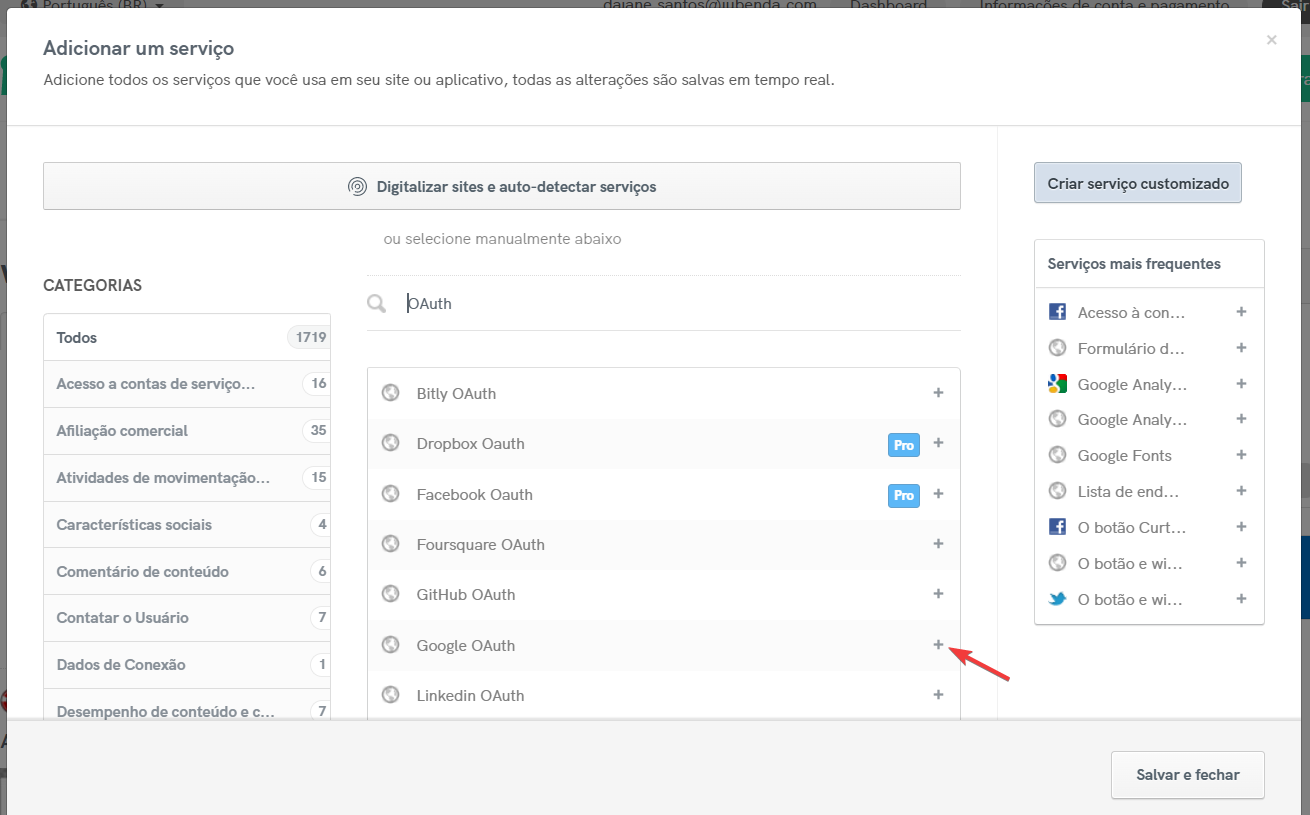 Política de Privacidade iubenda - serviço do Google OAuth