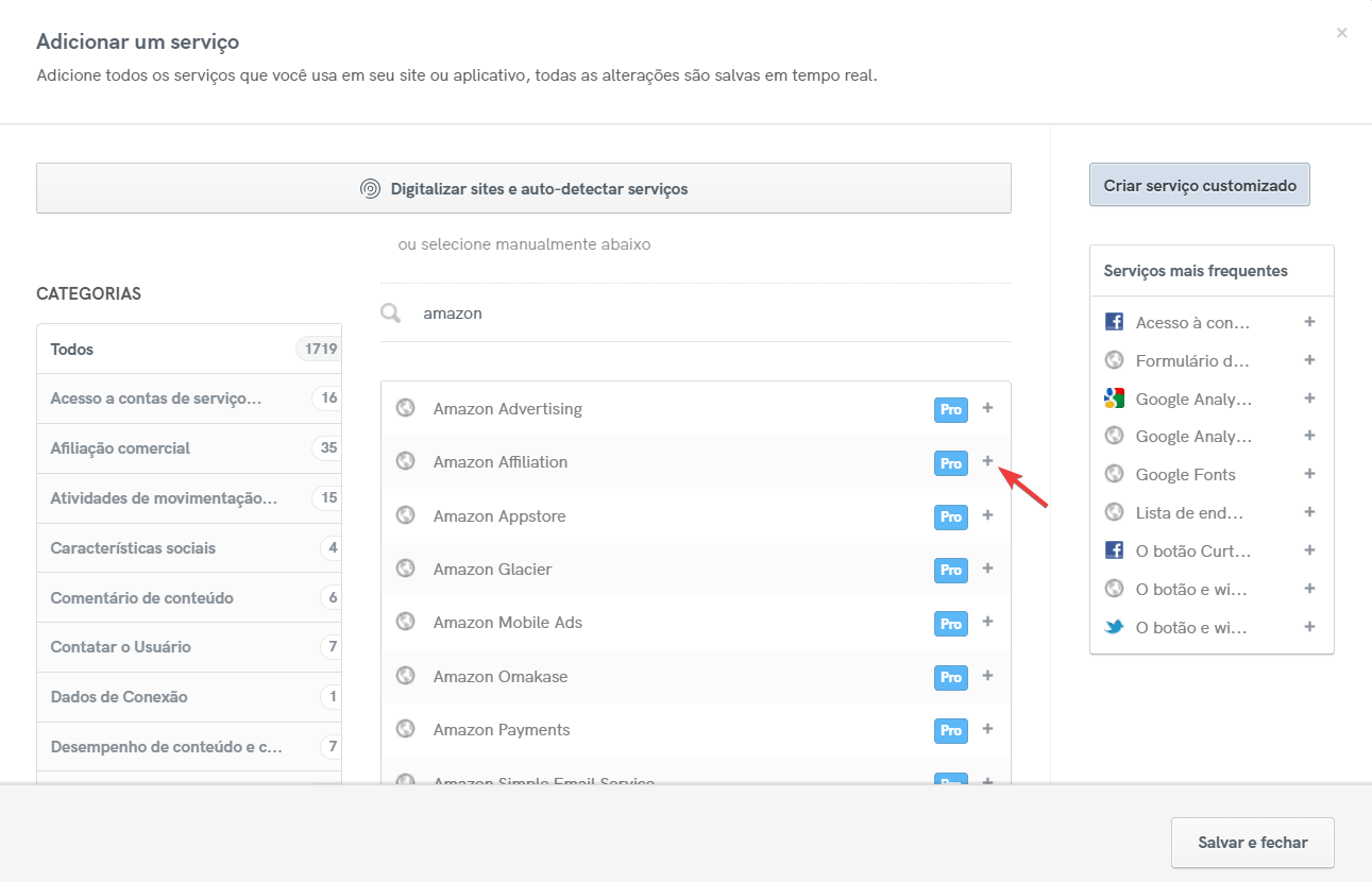 Como adicionar nosso serviço "associados da Amazon"