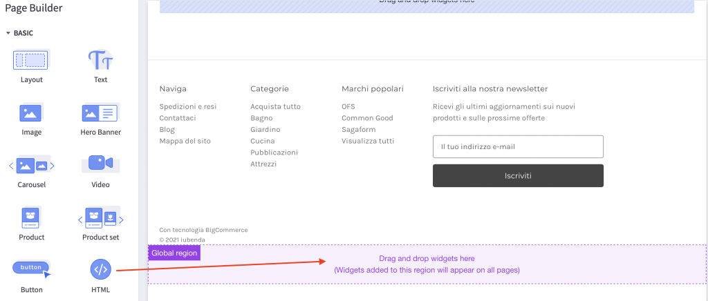 Wie man die Datenschutz- und Cookie-Richtlinie von iubenda in Bigcommerce einfügt
