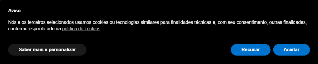 Exemplo de banner de cookie