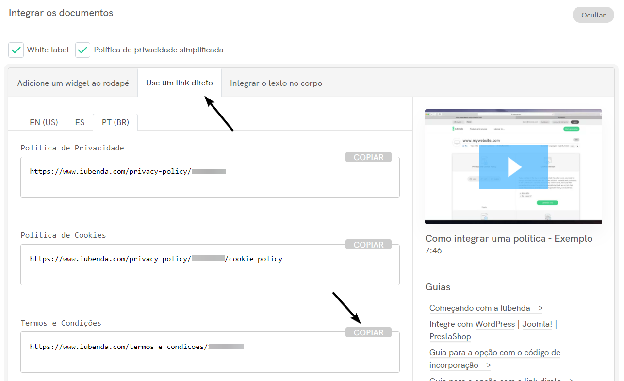 Termos e Condições – Link direto