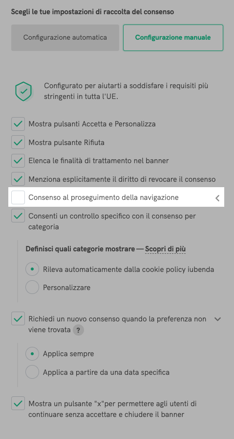 Consenso al proseguimento della navigazione