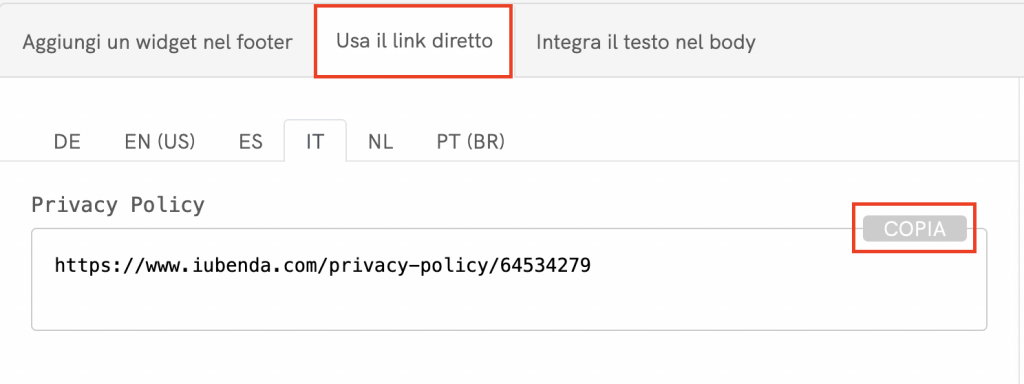 link diretto iubenda