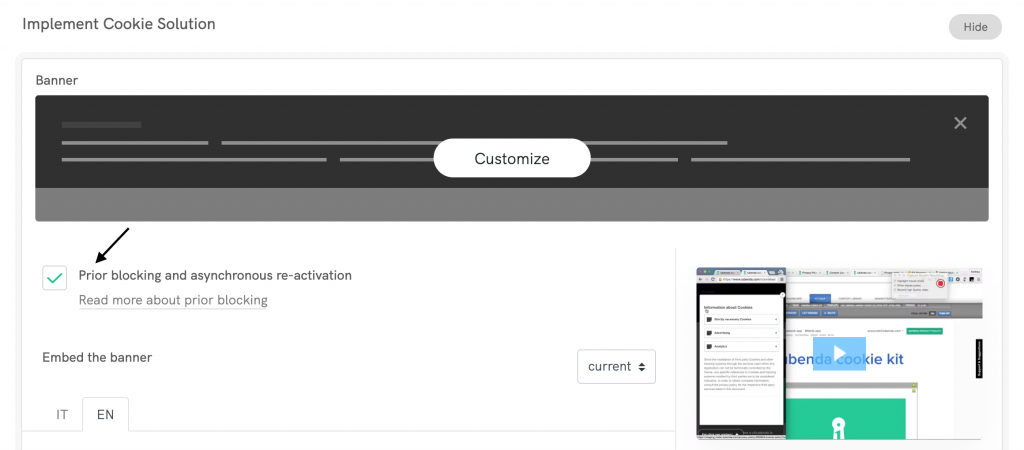 Prior blocking of cookies