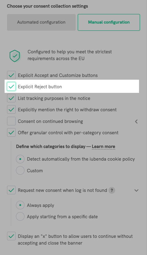 explicit reject button