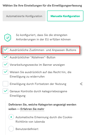 explicit accept and customize