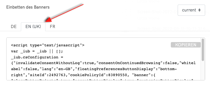 Cookie Solution language tabs