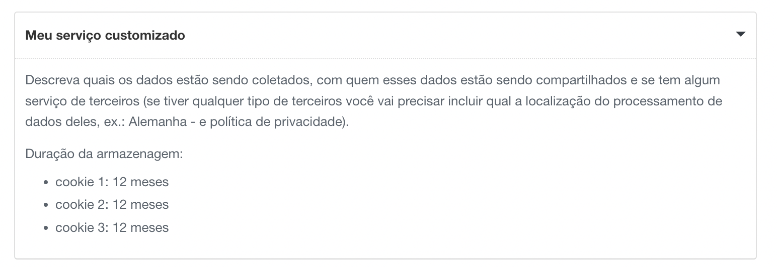 visualizar o prazo dos cookies dentro da política de cookies