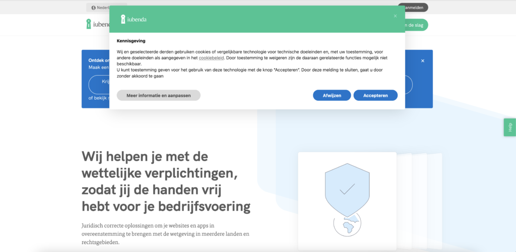 Voorbeeld van een cookiebanner