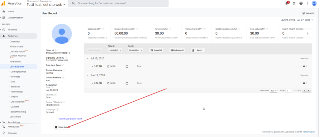 eliminare dati da google analytics 3 (federico leva)