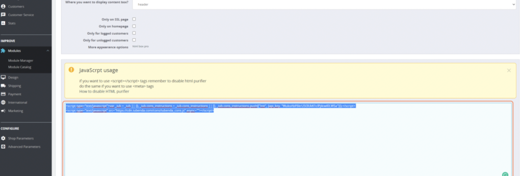 Comment ajouter la Consent Solution iubenda à Prestashop