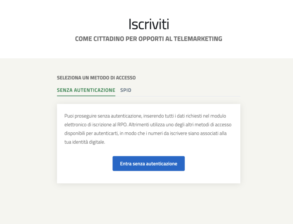 iscriversi al registro pubblico delle opposizioni - schermata 1