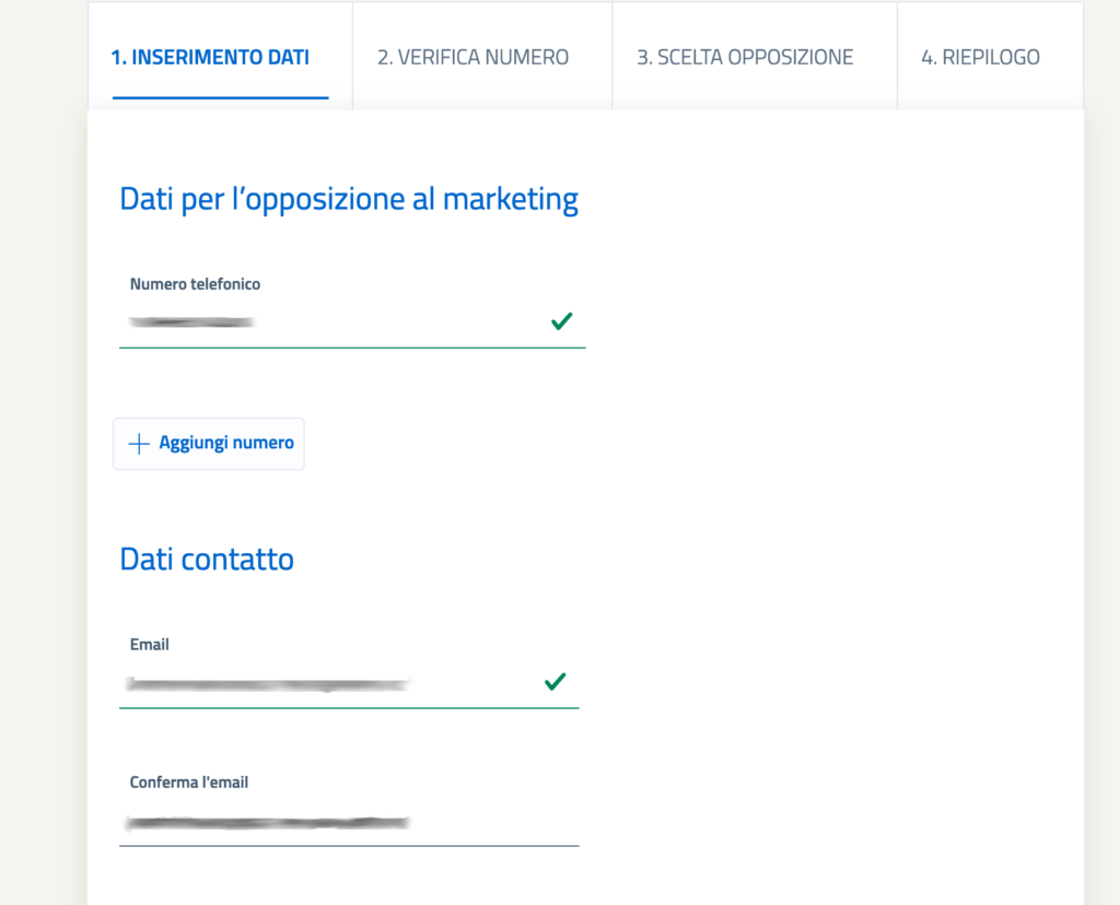iscriversi al registro pubblico delle opposizioni - schermata 2