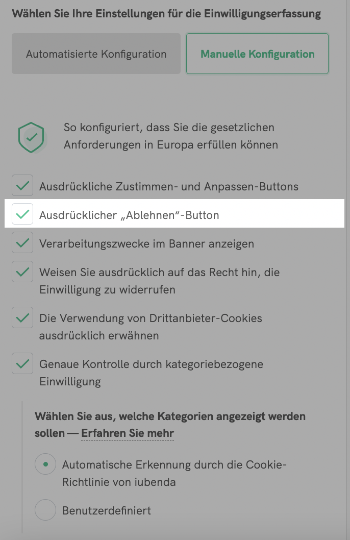 Ausdrücklicher Ablehnen-Button