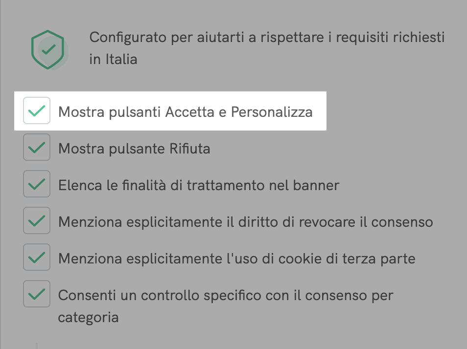 accetta e personalizza