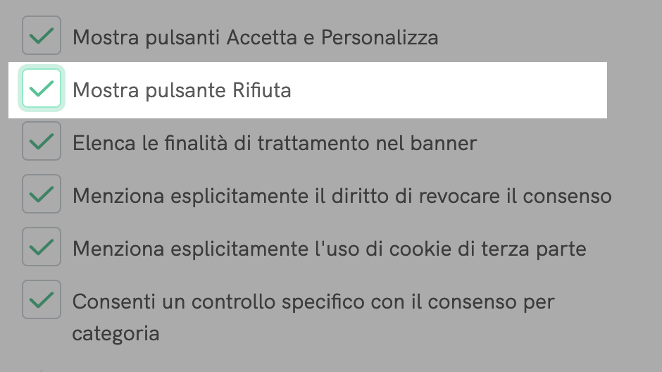 Mostra pulsante Rifiuta