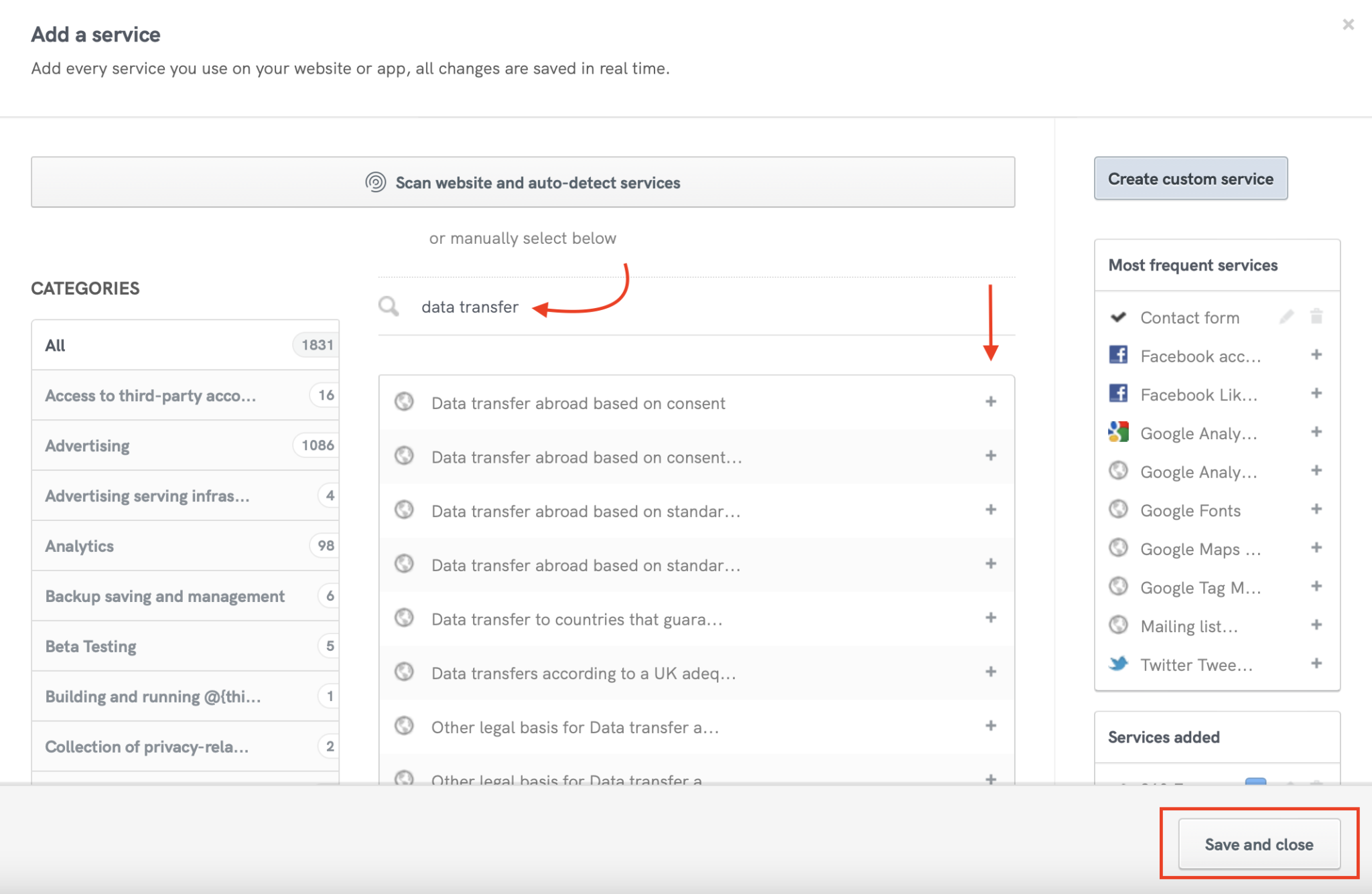 transferring data privacy policy iubenda