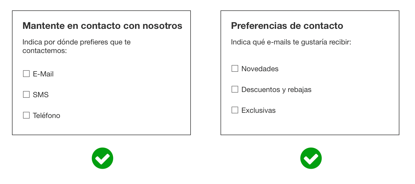 Ejemplo de formulario de consentimiento conforme al RGPD: opciones de consentimiento granulares