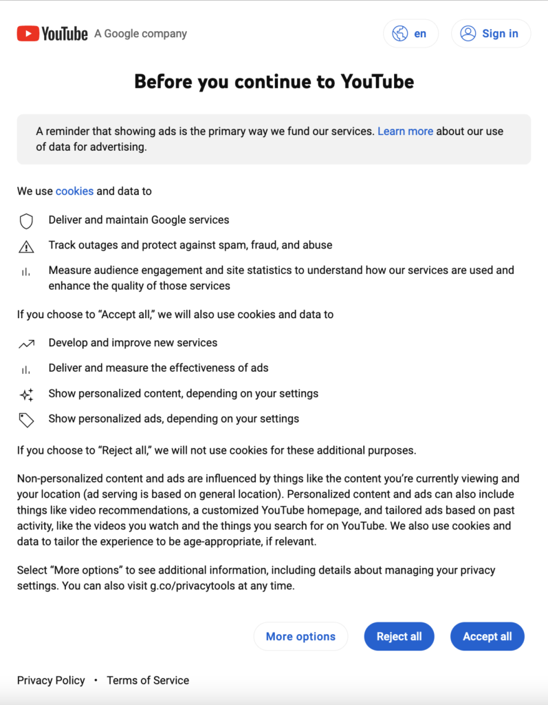 Youtube Cookie-Banner