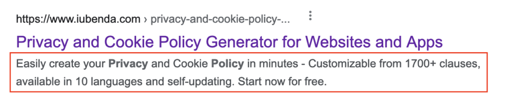 liste de contrôle des blogs - méta description