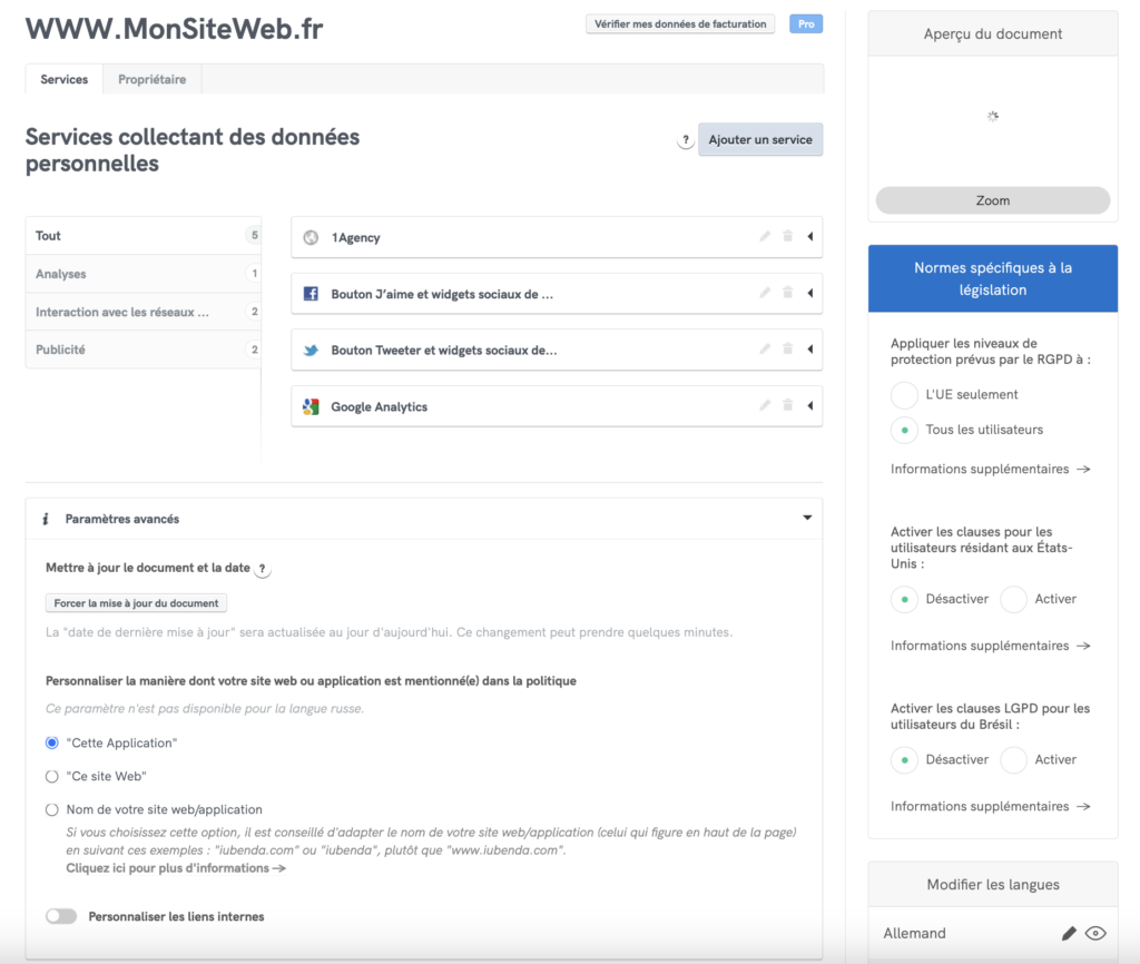 politique de confidentialité site internet