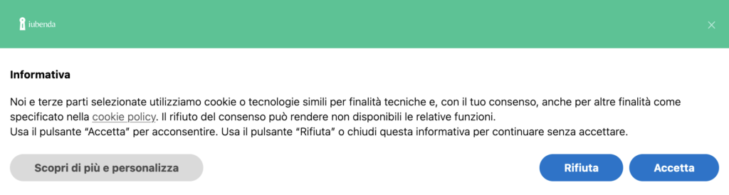 banner cookie obbligatorio