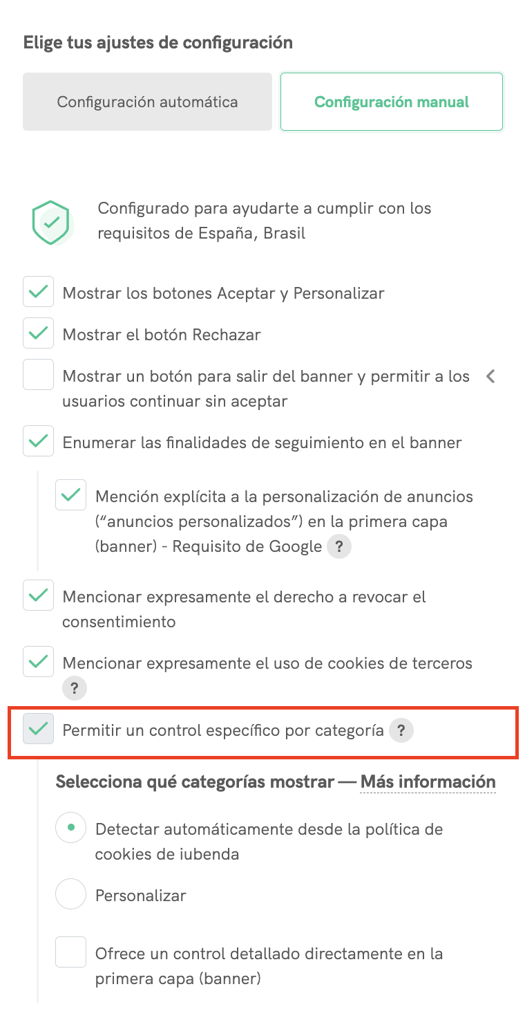 consentimiento por categoria