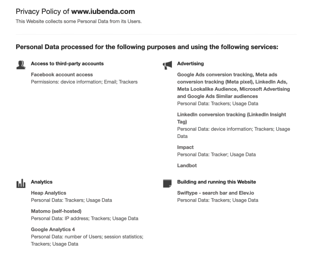 privacy statement example iubenda