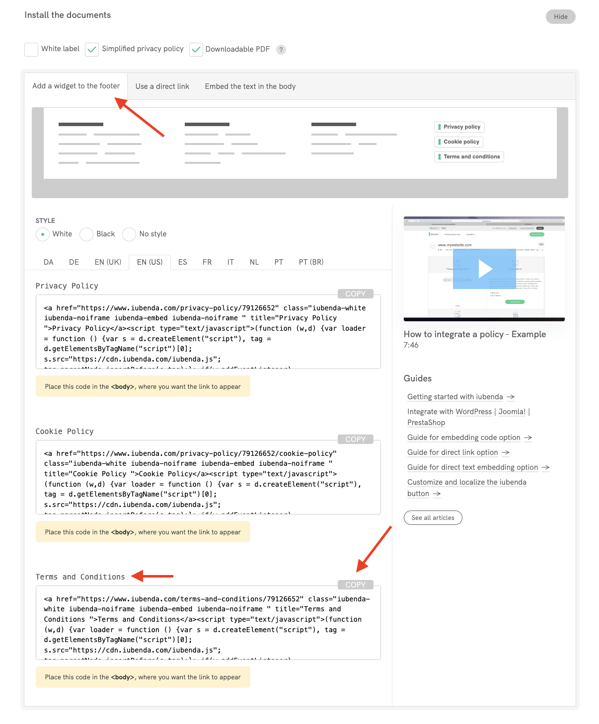 Terms and Conditions - Standard Embedding