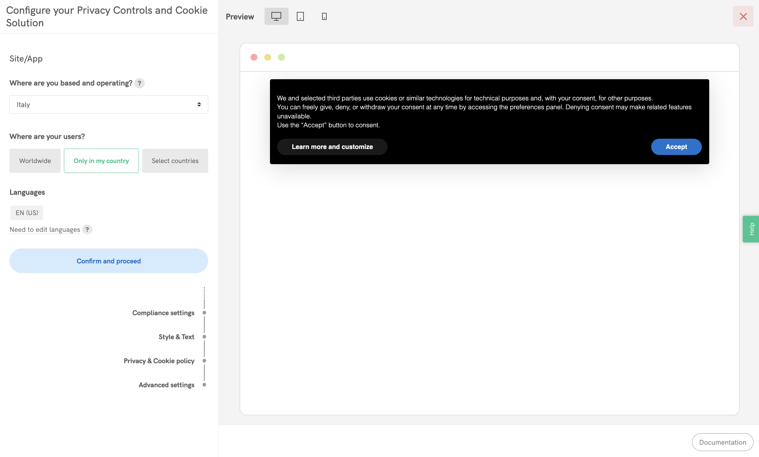 Cookie Solution - Configuration of the cookie banner