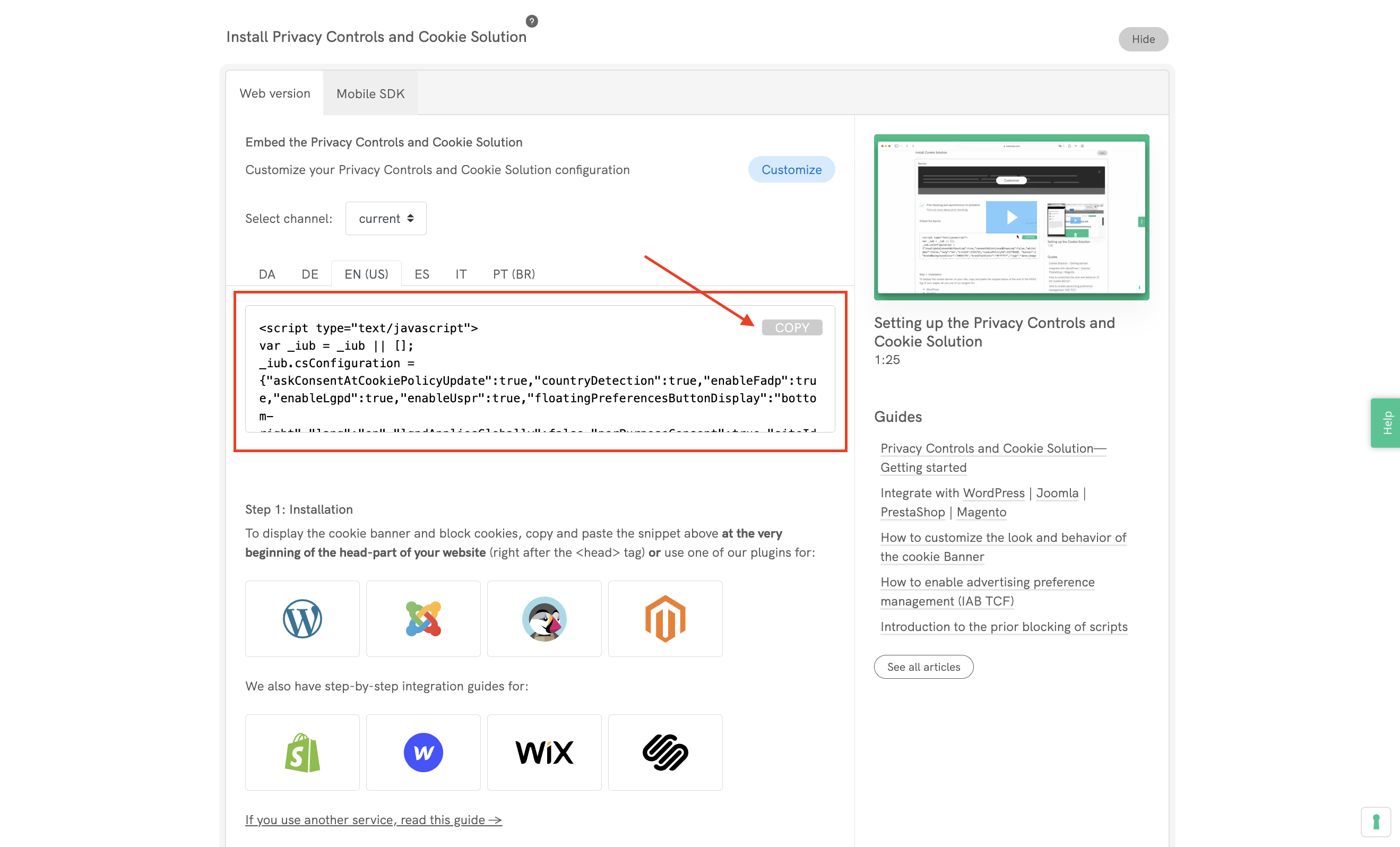 Cookie Solution - Embed the cookie banner