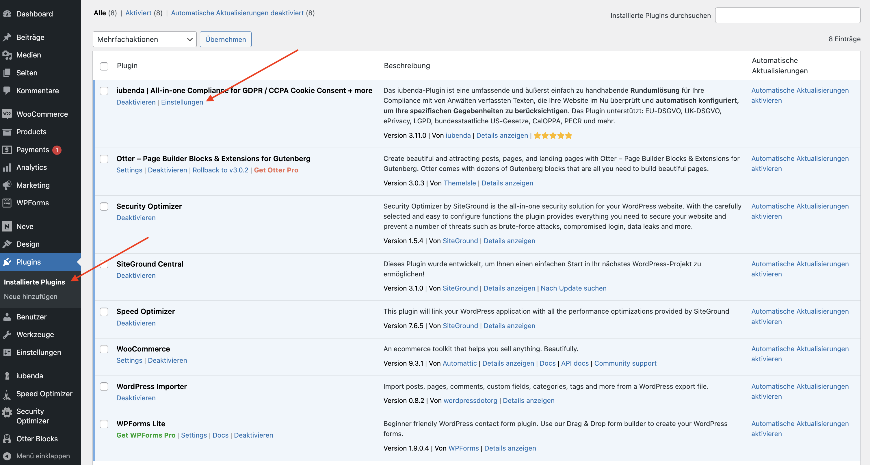 iubenda für siteground