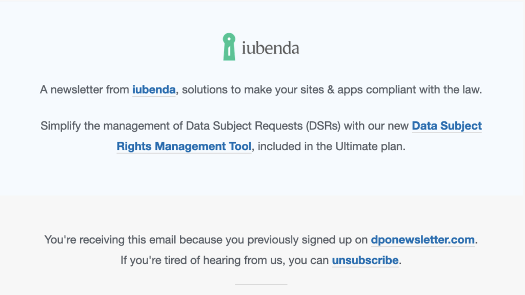 email disclaimer, unsubscribe link